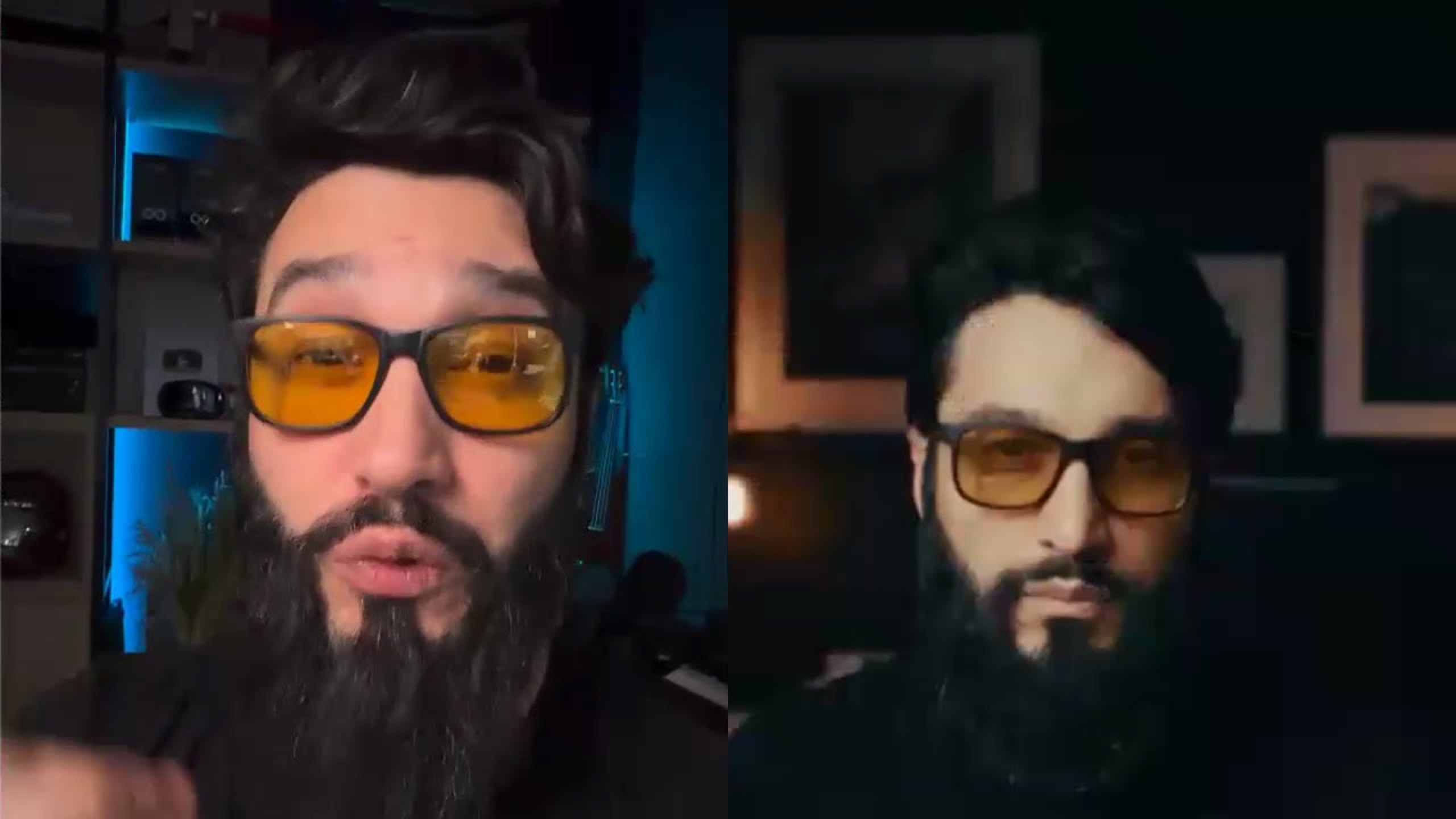 Alan Nicolas em vídeo gravado de verdade, ao lado do avatar dele criado com IA, mostrado na aula